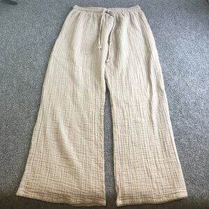 Lotus and Luna Pants Womens Medium Petite Beige Tan Gauze Comfort Lounge